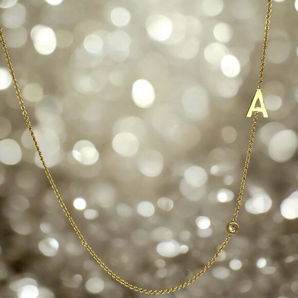 Zoe Lev Jewelry - 14K Solid Gold ‘A’ Initial Necklace Diamond Accent Zoe Lev Luxury Designer NWT